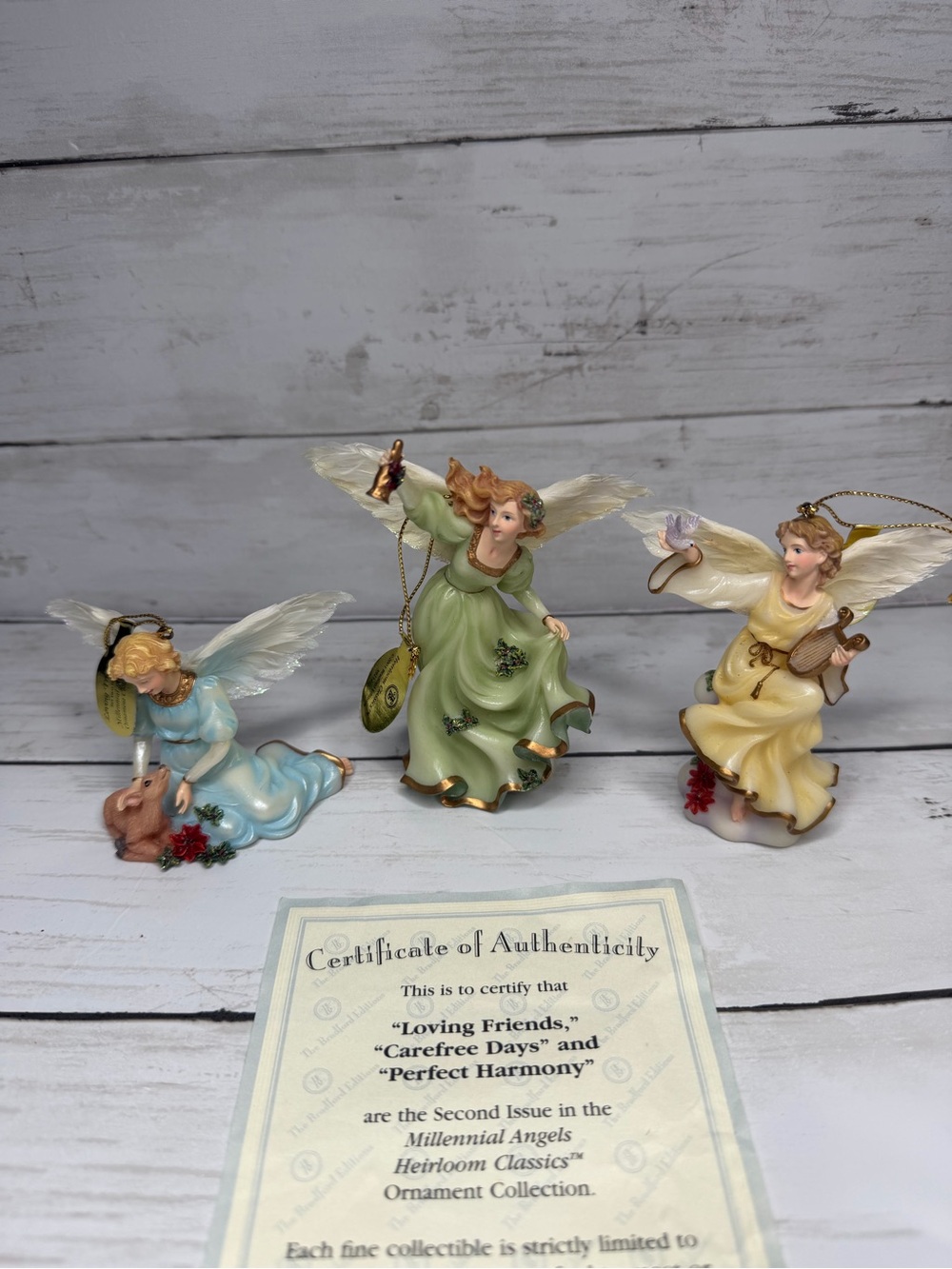 Bradford Editions Millennial Angels Set of 3 2001 Second Issue Ornaments COA